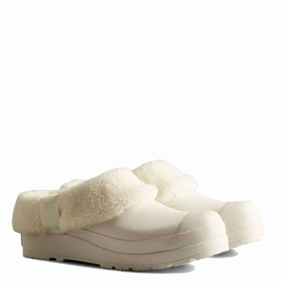 Outdoor * | Hunter Women'S Play Vegan Shearling Insulated Clogs In White