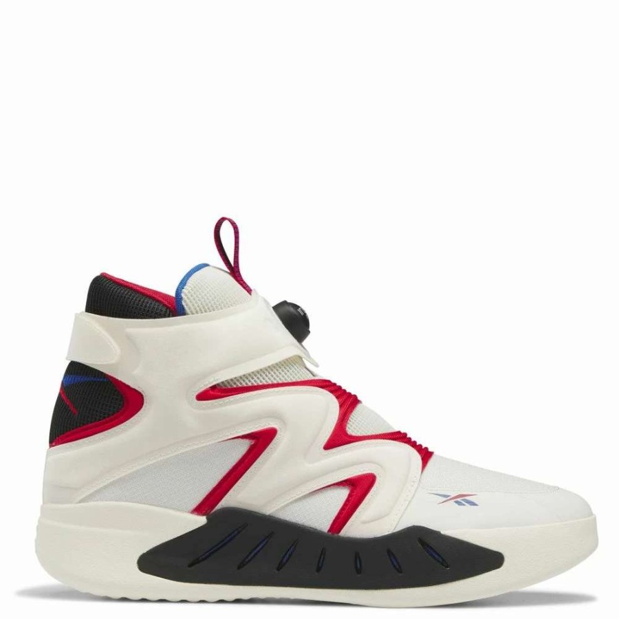 Athletic * | Reebok Men'S Instapump Fury Zone Mid Basketball Shoes In Classic White/Vector Red/Vector Blue