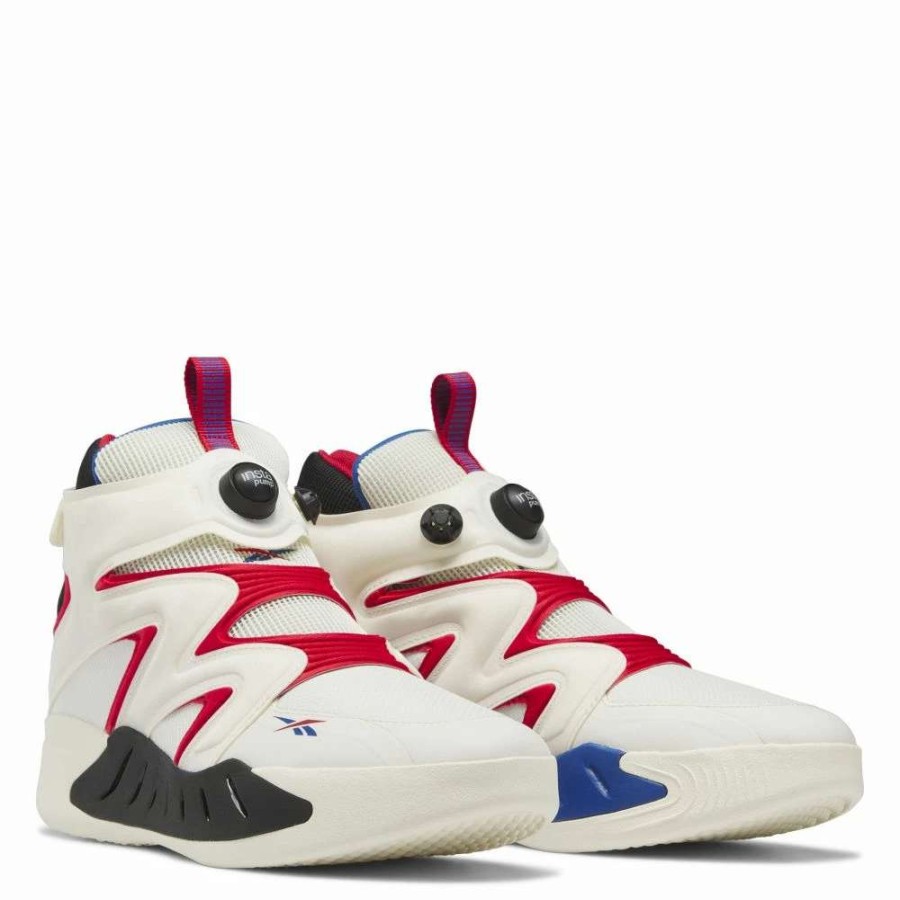 Athletic * | Reebok Men'S Instapump Fury Zone Mid Basketball Shoes In Classic White/Vector Red/Vector Blue