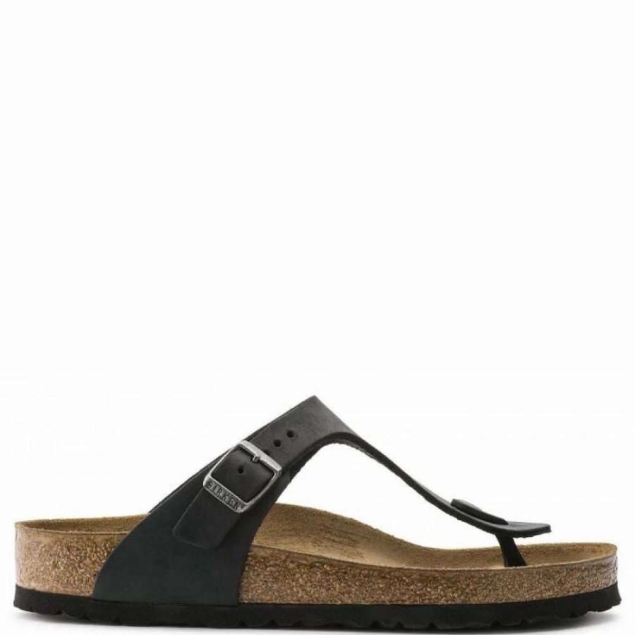 Strap Sandals * | Birkenstock Women'S Gizeh Oiled Leather In Black