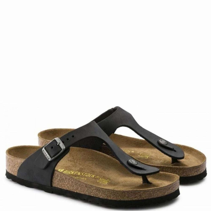 Strap Sandals * | Birkenstock Women'S Gizeh Oiled Leather In Black