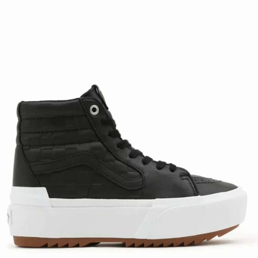 High Top * | Vans Women'S Emboss Check Sk8-Hi Stacked In Black/True White