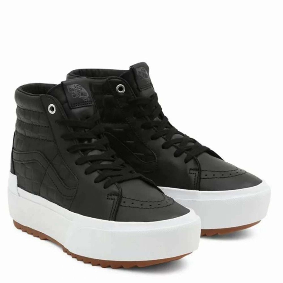 High Top * | Vans Women'S Emboss Check Sk8-Hi Stacked In Black/True White