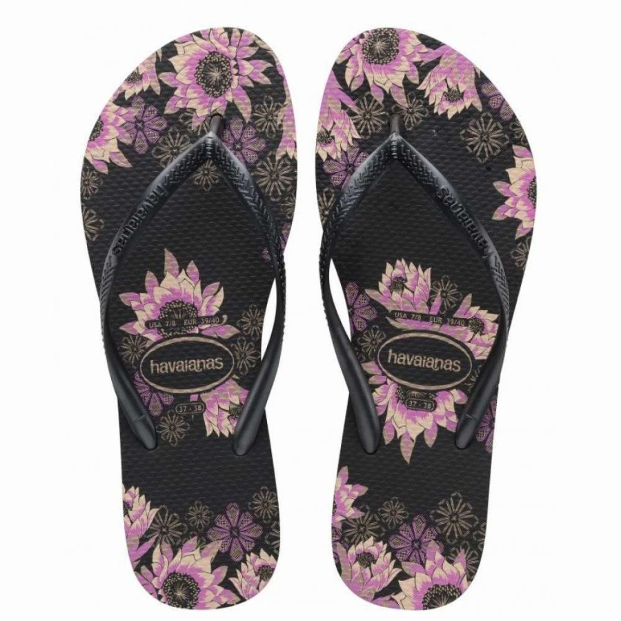 Flip-Flops * | Havaianas Women'S Slim Organic Flip Flop In Black/Dark Grey/Rose Gold