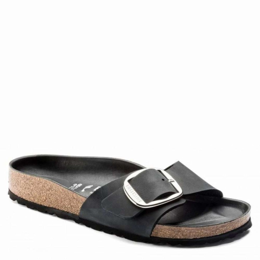 Strap Sandals * | Birkenstock Women'S Madrid Big Buckle Oiled Leather In Black (Narrow Width)