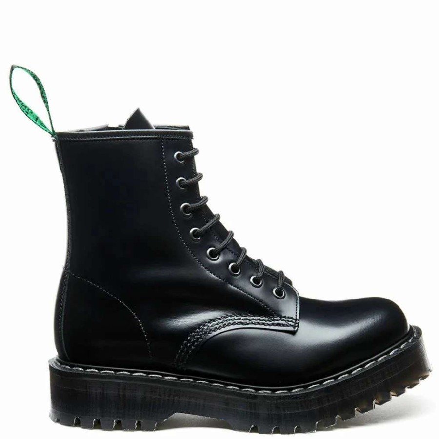 Ankle Boots * | Solovair 8 Eye Zip Platform Derby Boot In Black Hi-Shine