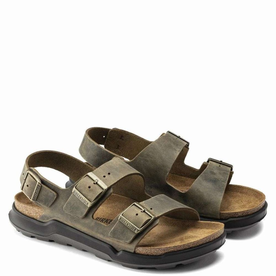 Strap Sandals * | Birkenstock Men'S Milano Ct Oiled Leather In Faded Khaki