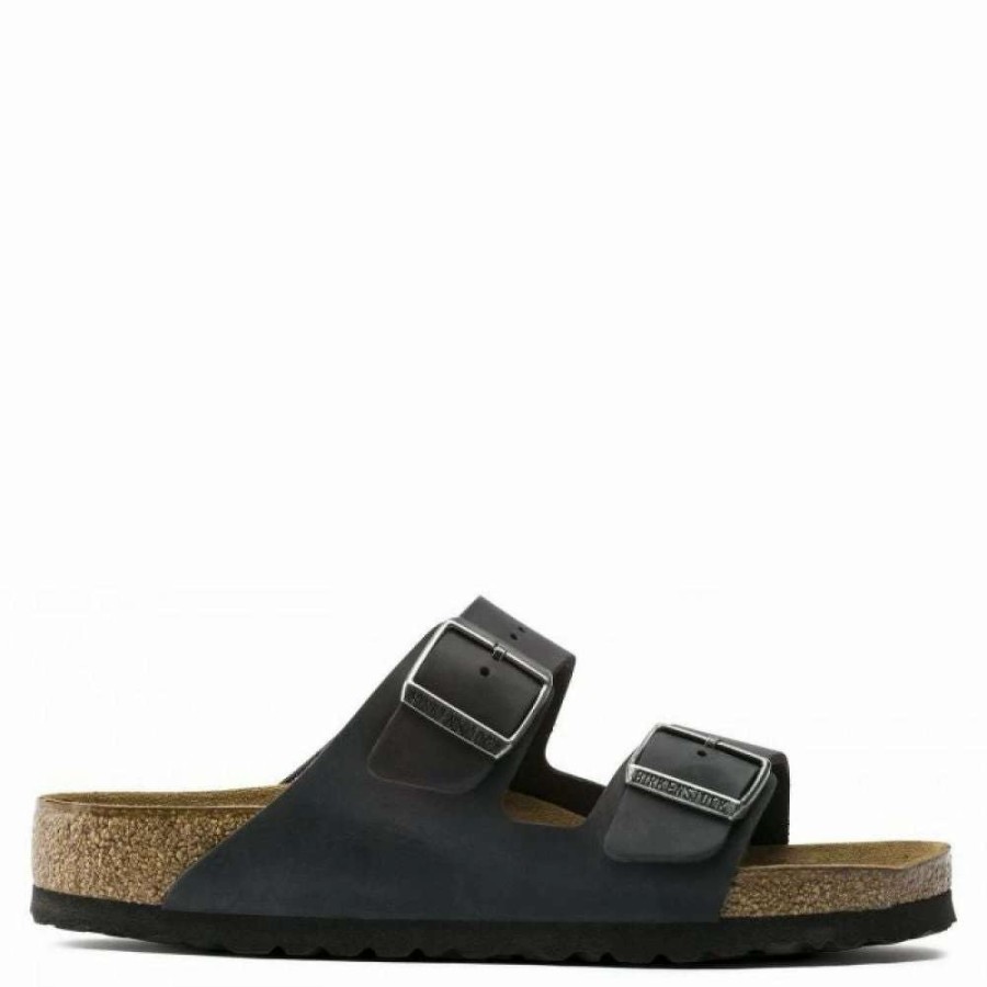 Strap Sandals * | Birkenstock Women'S Arizona Oiled Nubuck Leather In Black (Narrow Width)