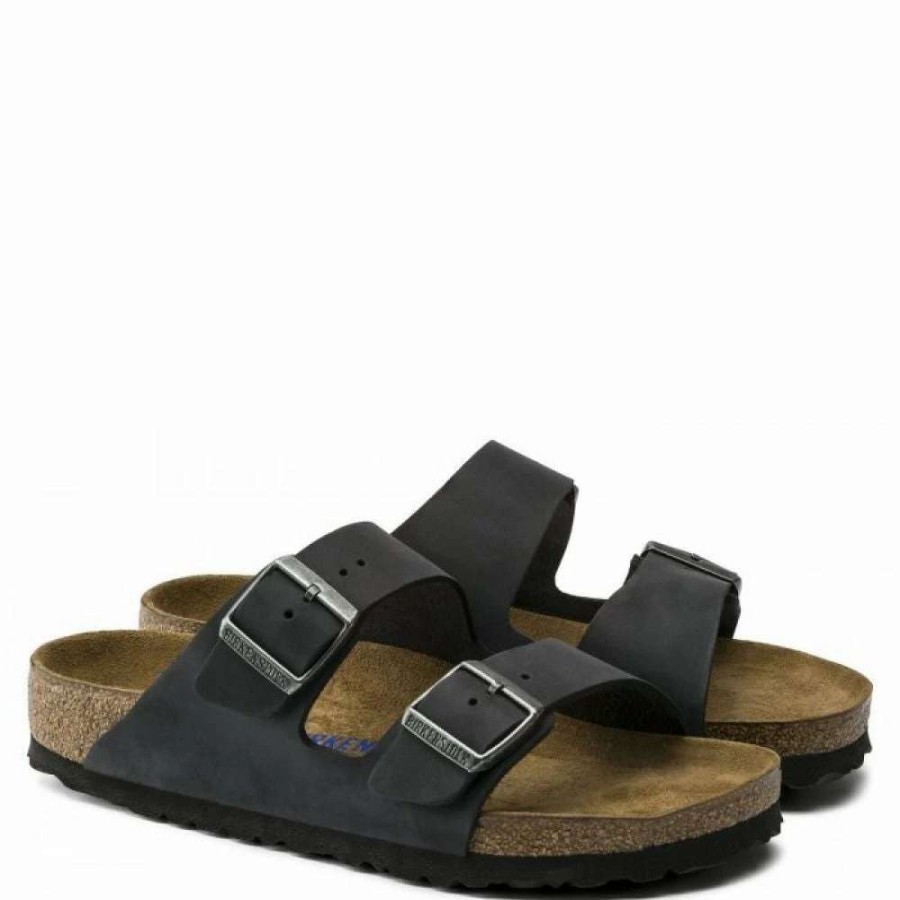 Strap Sandals * | Birkenstock Women'S Arizona Oiled Nubuck Leather In Black (Narrow Width)