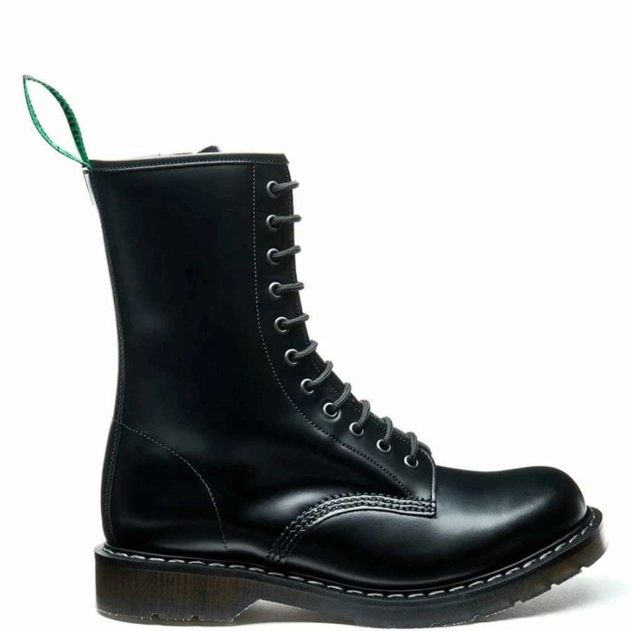 Ankle Boots * | Solovair 11 Eye Zip Derby Boot In Black Hi-Shine