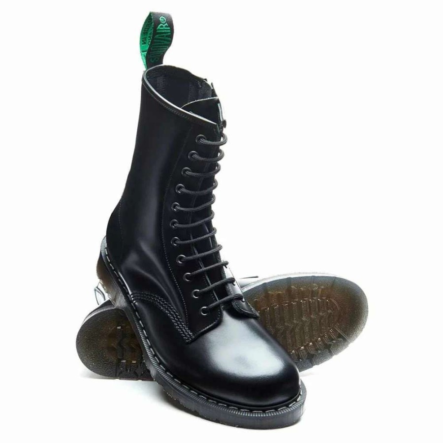 Ankle Boots * | Solovair 11 Eye Zip Derby Boot In Black Hi-Shine