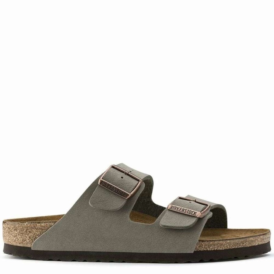 Strap Sandals * | Birkenstock Arizona Birkibuc In Stone (Narrow Width)