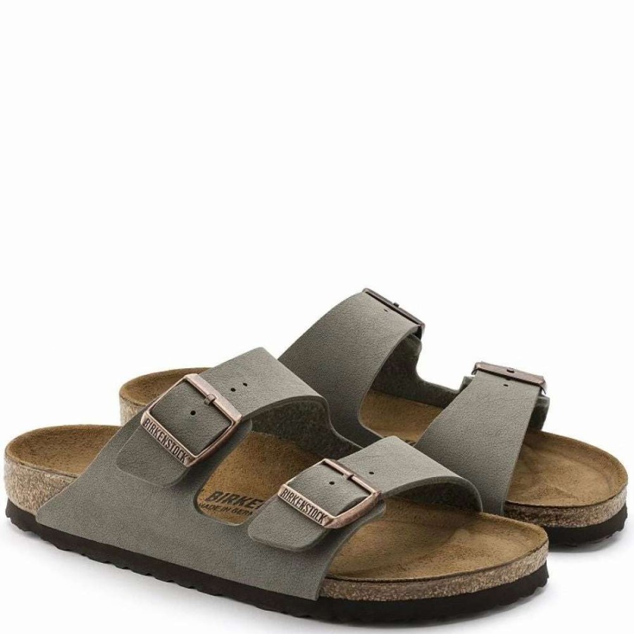 Strap Sandals * | Birkenstock Arizona Birkibuc In Stone (Narrow Width)