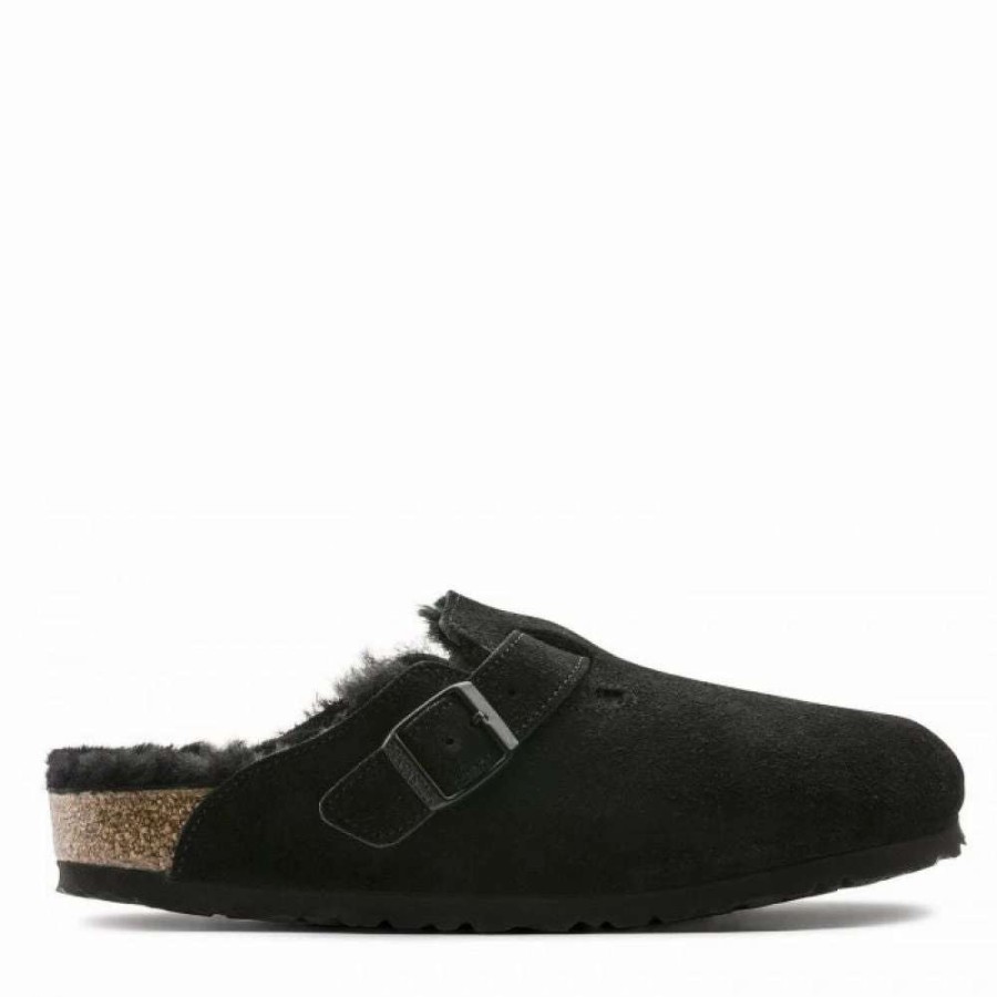 Outdoor * | Birkenstock Boston Shearling Suede Leather In Black (Narrow Width)