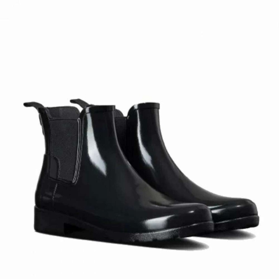 Ankle Boots * | Hunter Women'S Refined Gloss Slim Fit Chelsea Boots In Black